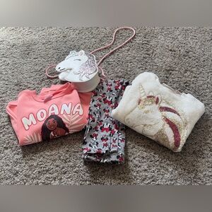 Disney Pink Moana Sweatshirt with White and Gold Unicorn Top Set